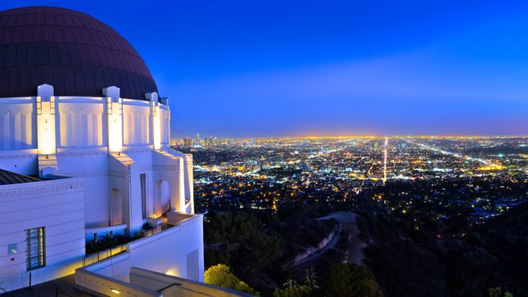 los, Angeles, Buildings, Skyscrapers, Griffith, Park, Observatory, Night, Lights HD Wallpaper Desktop Background