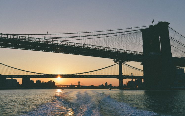 new, York, Bridge, Sunset, River HD Wallpaper Desktop Background