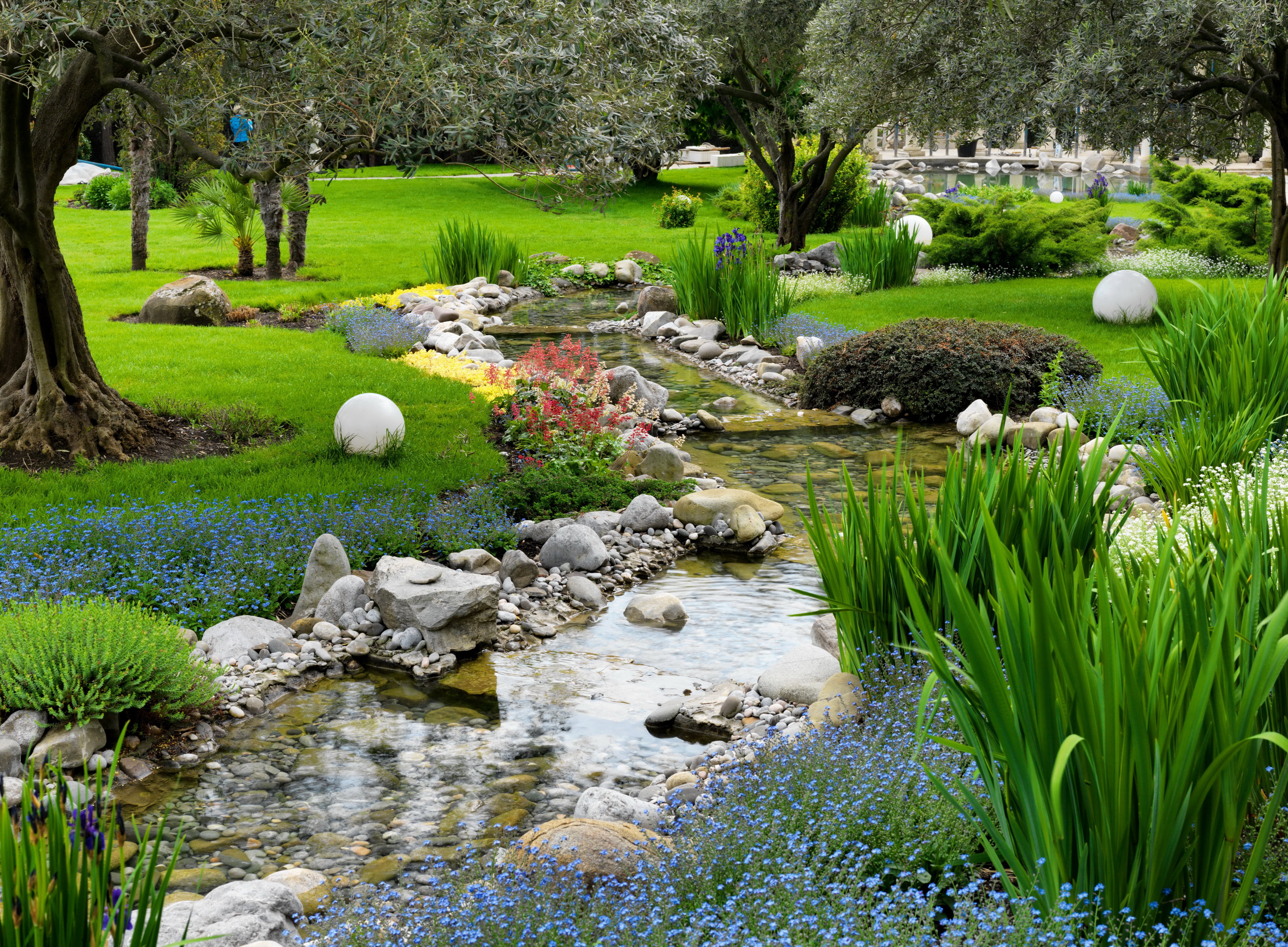 parks, Stones, Stream, Grass, Nature Wallpaper