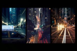 street, Night, Taxi, Buildings, Trolley, Lights, Timelapse, Black
