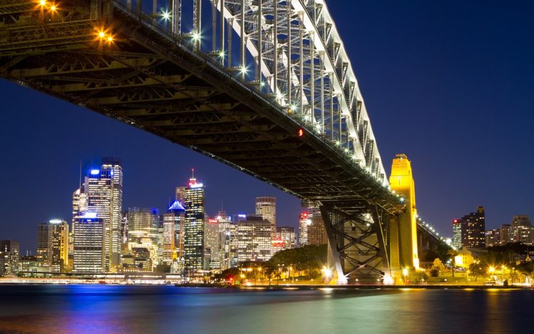 sydney, Bridge, Night, Lights, Buildings, Skyscrapers, River HD Wallpaper Desktop Background