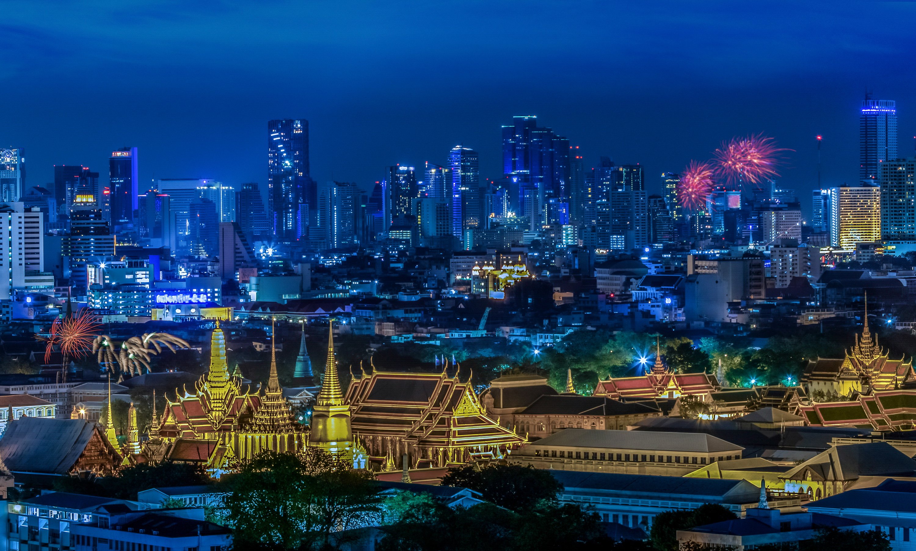 thailand, Skyscrapers, Fireworks, Bangkok, Megapolis, Night, Cities Wallpaper