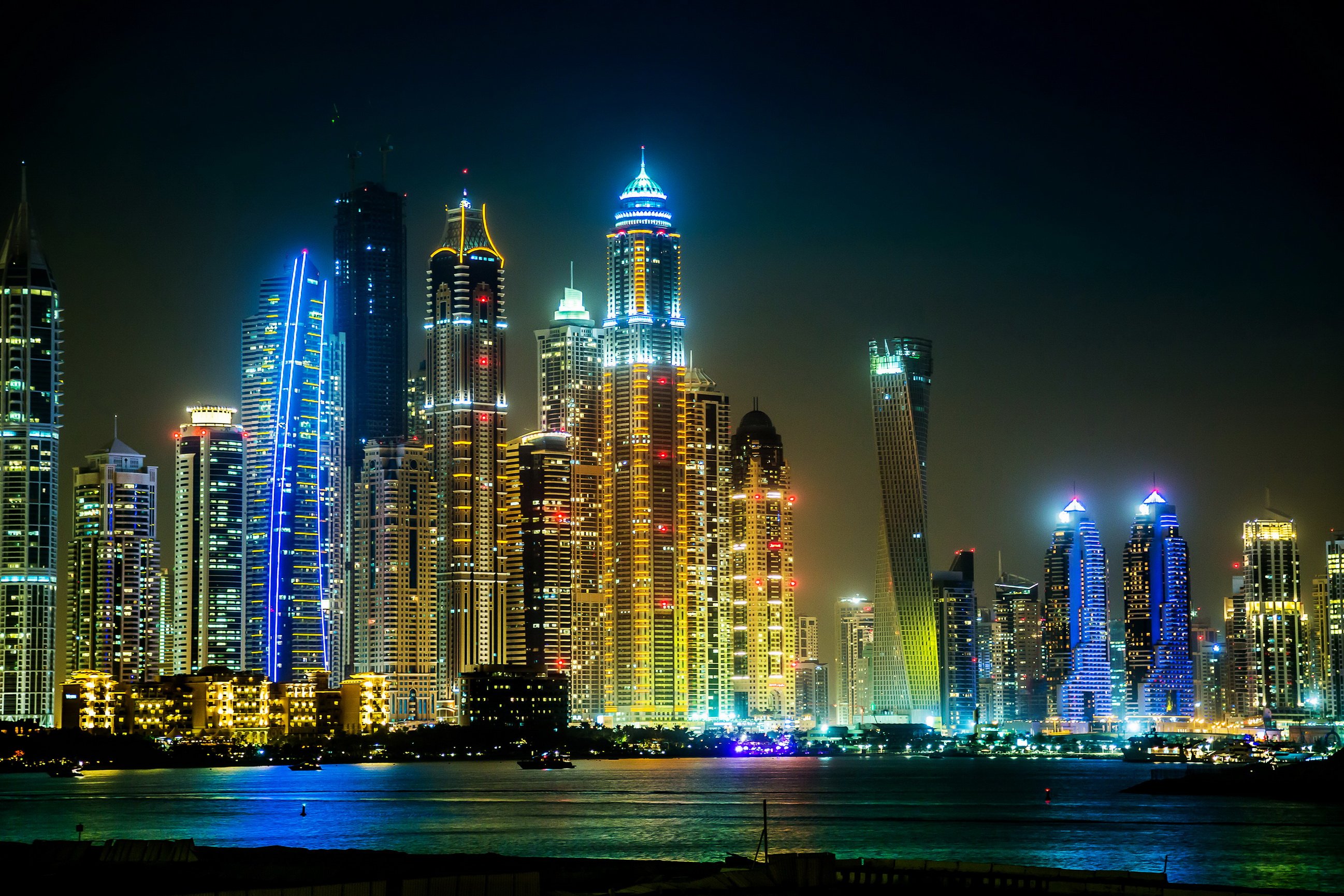 united, Arab, Emirates, Skyscrapers, Rivers, Houses, Dubai, Megapolis, Night, Cities Wallpaper