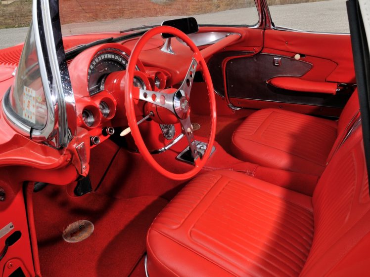 1958, Chevrolet, Corvette, 283, 290hp, Ramjet, Fuel, Injection,  j800 867 , Supercar, Muscle, Retro, Interior HD Wallpaper Desktop Background