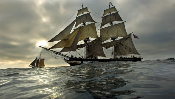 ships, Boats, Ocean, Sea, Sailing, Galleon, Schooner, Sky, Clouds HD Wallpaper Desktop Background