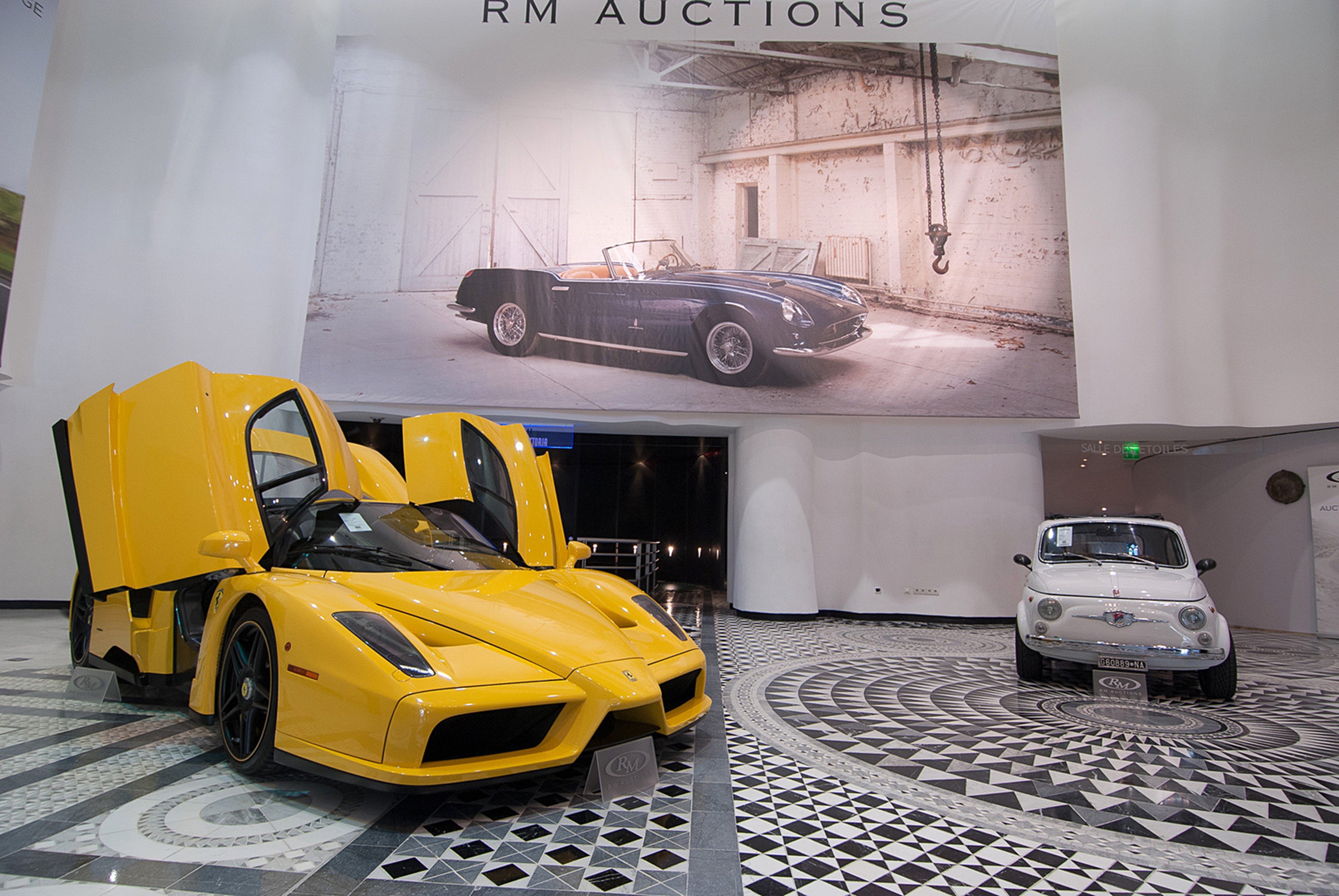 rm auctions, Monaco, 2014, Entrance, Sportcars, Ferrari, Enzo, Fiat, 500, 4000x2677 Wallpaper