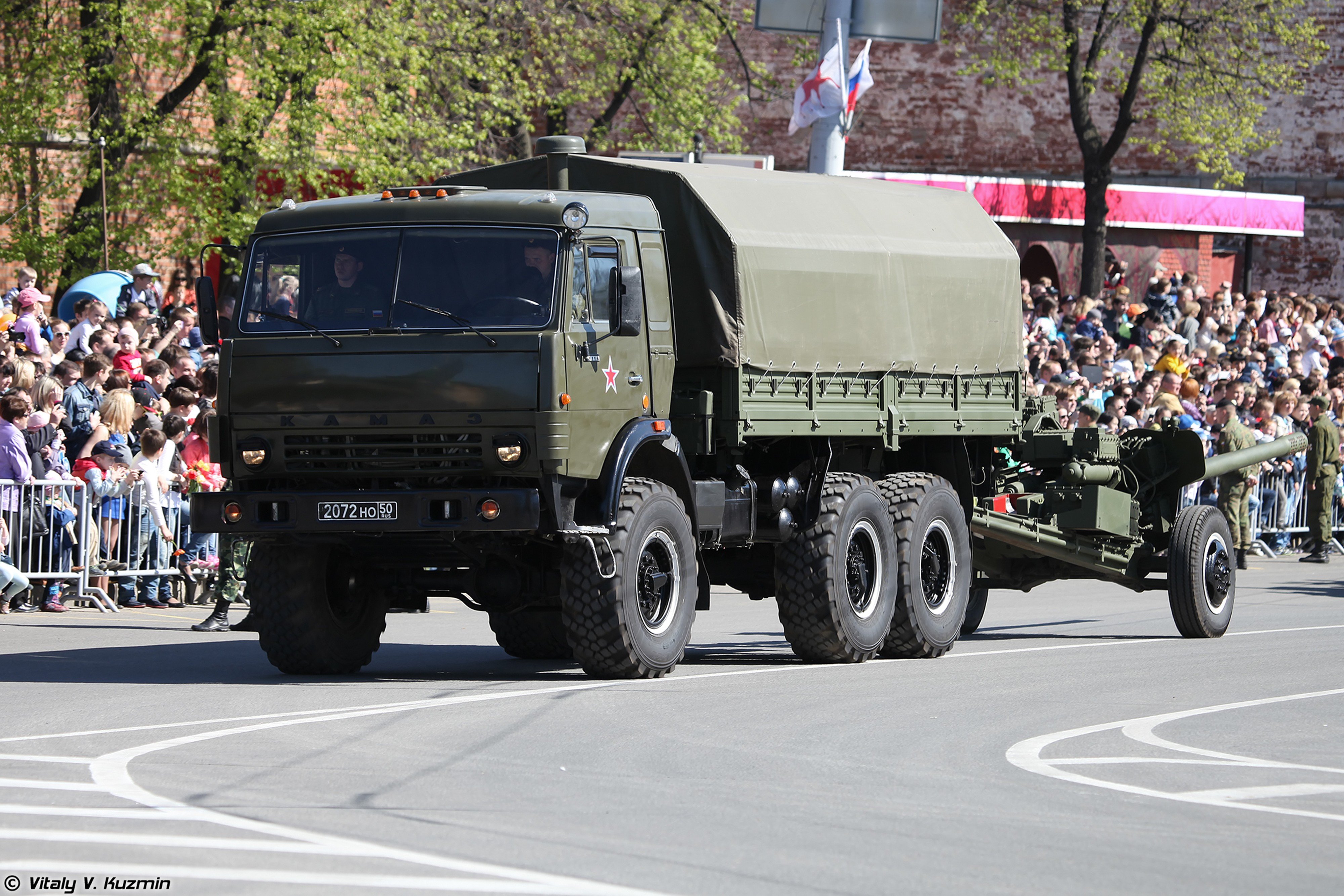 2014, Victory, Day, Parade in nizhny novgorod, Russia, Military, Russian, Army, Red star, Truck, Kamaz 43114, With, 100mm, Gun, Mt 12r, 4000x2667 Wallpaper