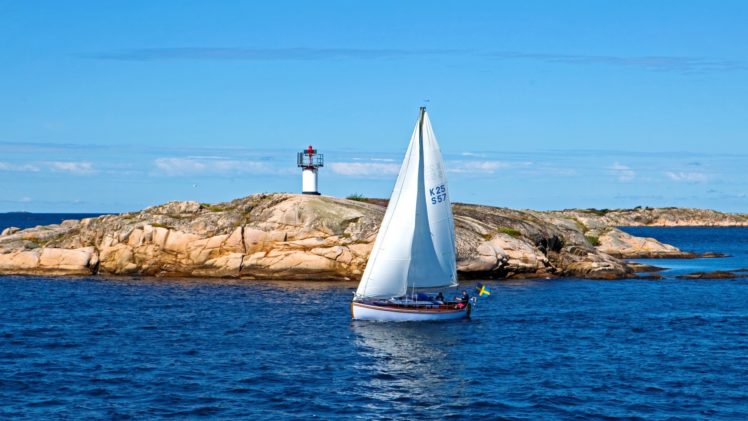 sailing, Sports, Boats, Lighthouse, Islands, Ocean, Sea, Sky HD Wallpaper Desktop Background