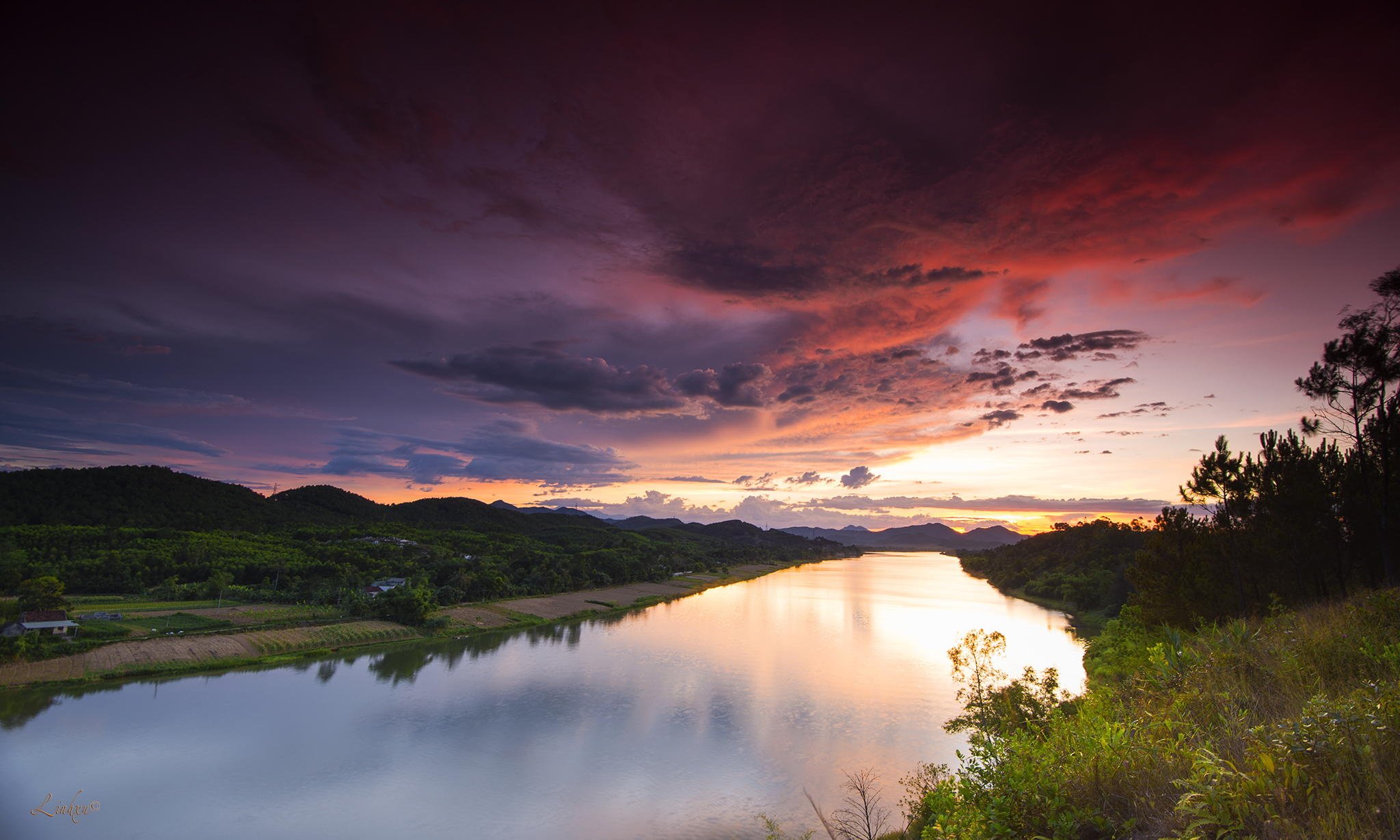 landscape, Nature, Sunset, River, Sky, Clouds, Hue, Vietnam Wallpaper