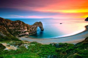 landscape, Nature, Sea, Sunrise, Coast, Rock, Arch, Grass, England