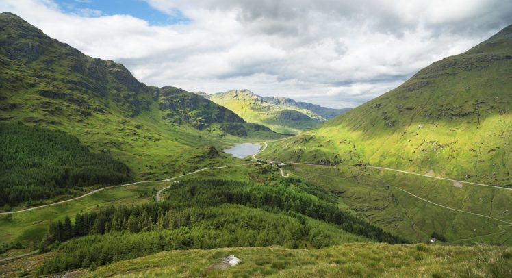 scotland, Lake, Mountains, Roads, Forest HD Wallpaper Desktop Background