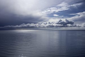 sea, Water, Clouds, Horizon, Calm