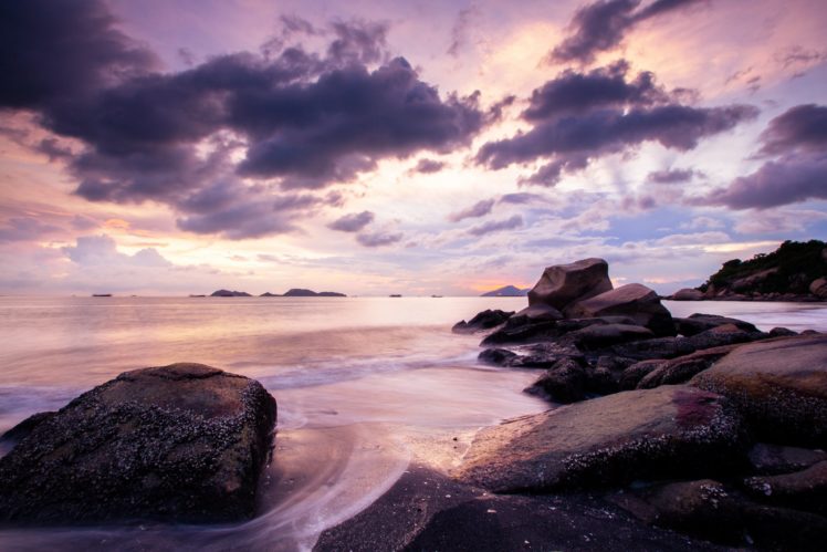 rocks, Sea, Sunset, Beach HD Wallpaper Desktop Background