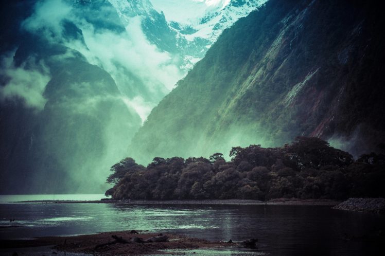 waterfall, Mountains, Trees, Lake, Clouds HD Wallpaper Desktop Background
