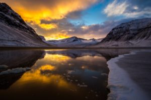 ice, Snow, Lake, Cold, Mountains, Sunset, Winter