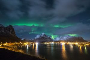 night, Lofoten, Islands, Norway, Night, Sky, City