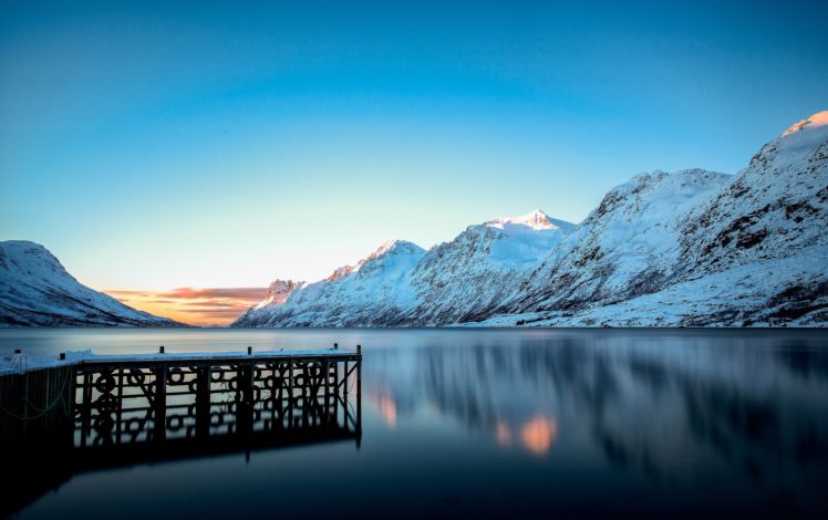 mountains, Winter, Snow, Sun, Lake, Marina HD Wallpaper Desktop Background