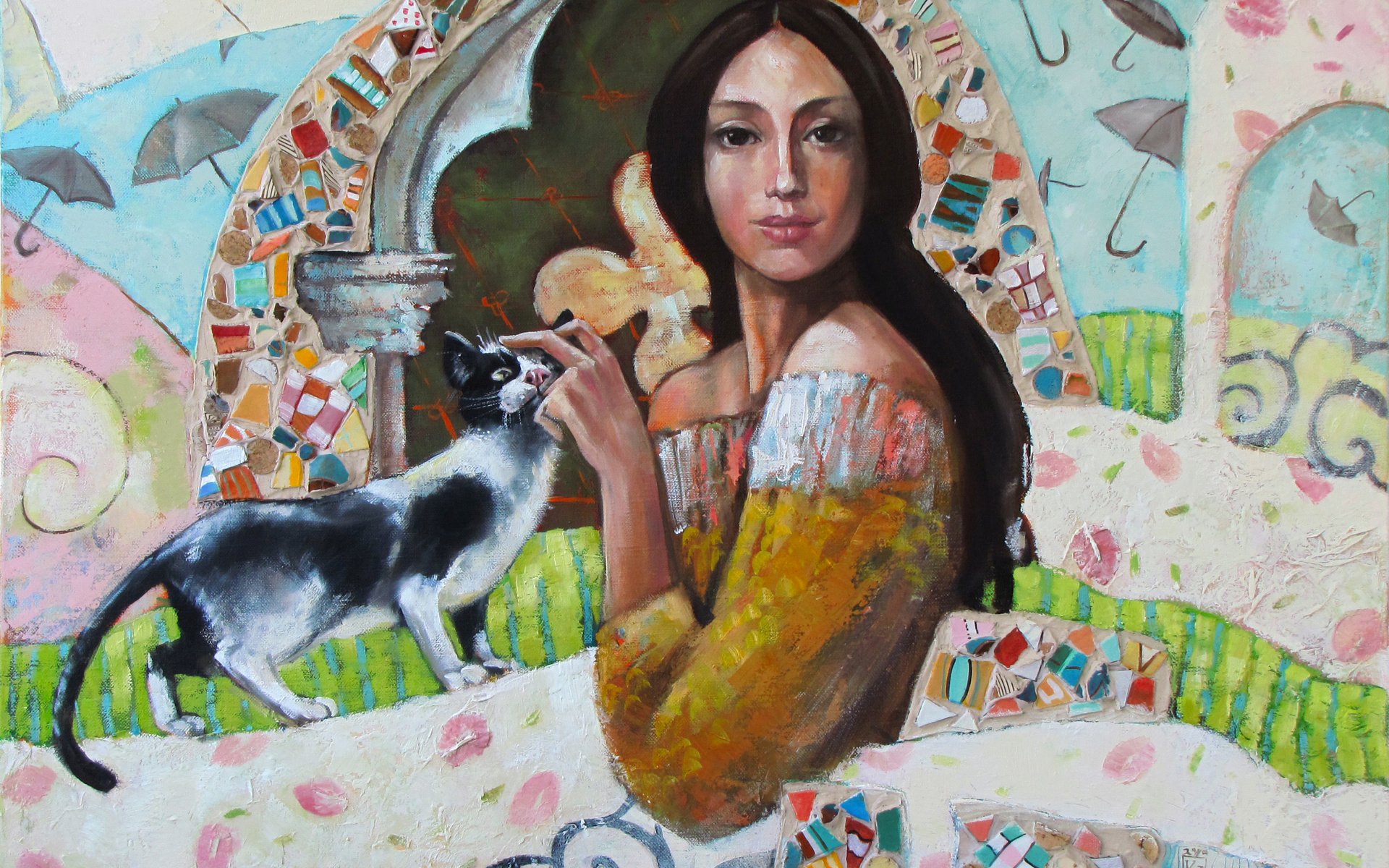 painting, Art, Marianne, Kalacheva, Cat Wallpaper