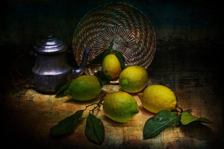 lemons, Tea, Style, Vintage, Fruit, Still, Life, Painting, Art HD Wallpaper Desktop Background