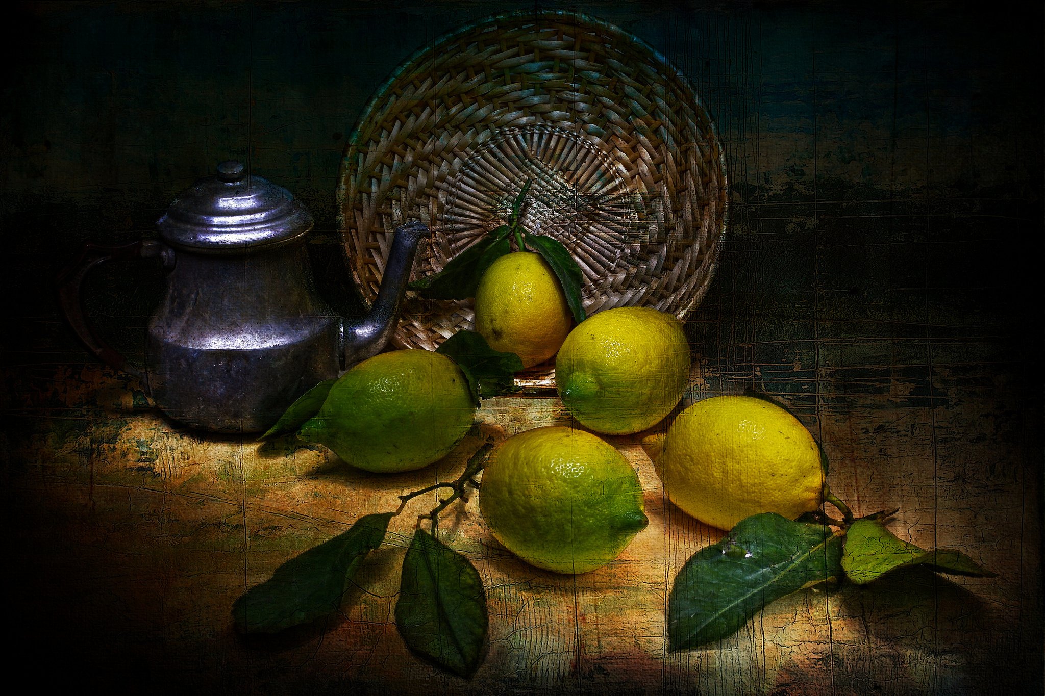 lemons, Tea, Style, Vintage, Fruit, Still, Life, Painting, Art Wallpaper