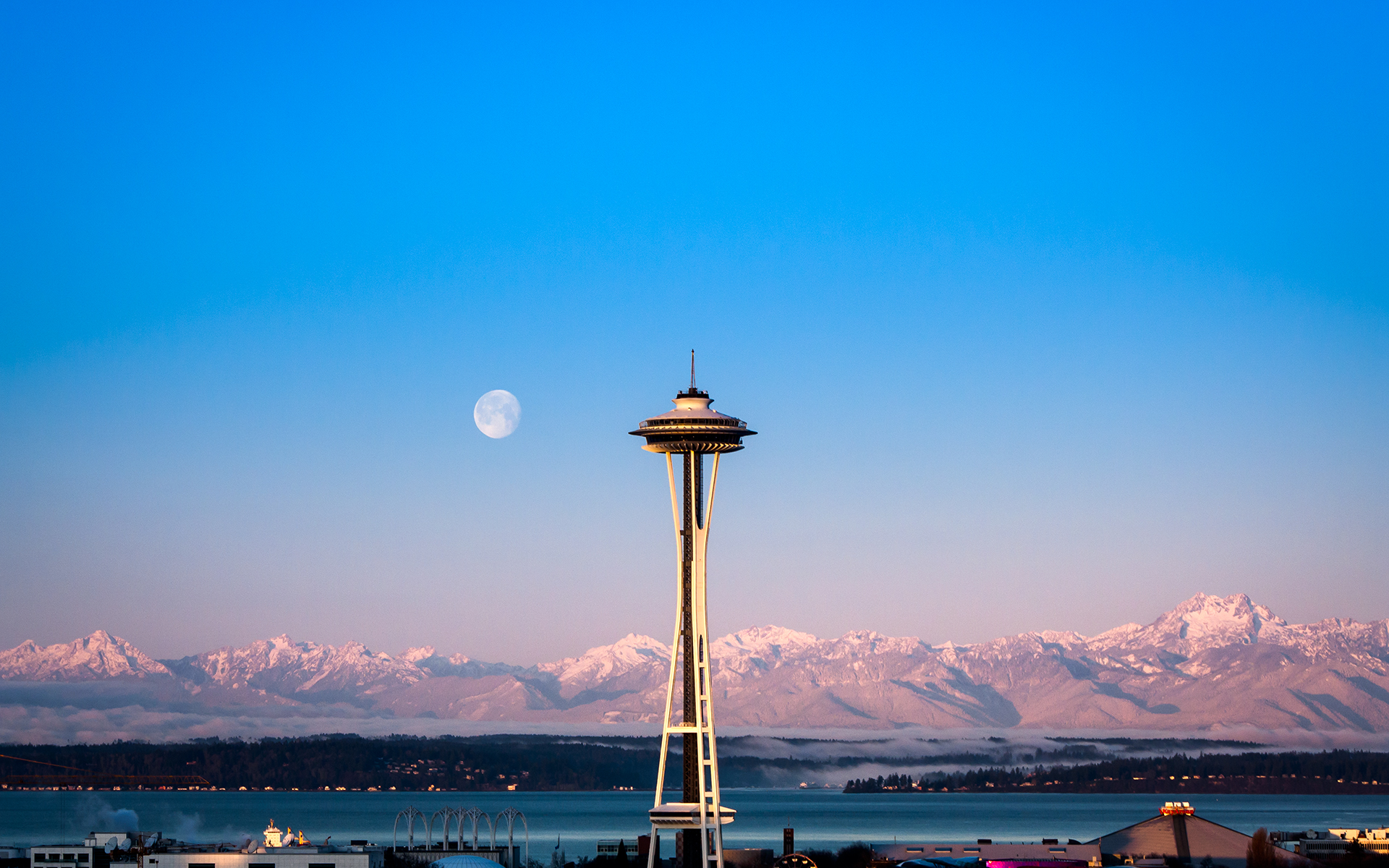 seattle, Washington, Space, Needle, Sky, Clouds, Mountains, Cities Wallpaper