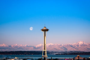 seattle, Washington, Space, Needle, Sky, Clouds, Mountains, Cities