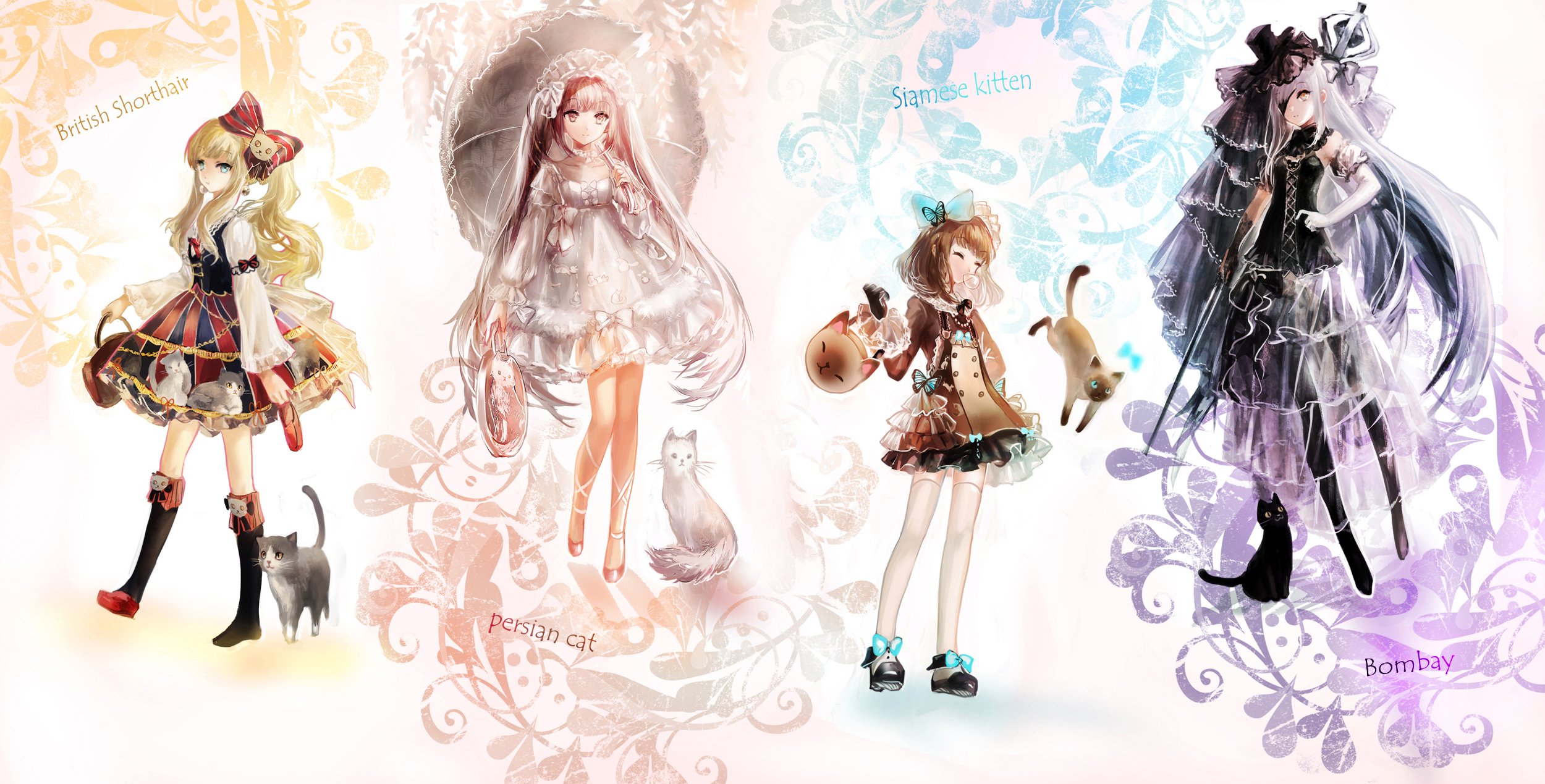 animal, Anthropomorphism, Bow, Cat, Dress, Eyepatch, Moemoe3345, Original, Umbrella Wallpaper