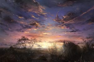 animal, Asenliy, Bird, Clouds, Landscape, Original, Scenic, Sky, Sunset, Tree