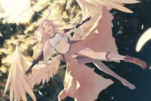 boots, Elbow, Gloves, Feathers, Halo, Jibril, Kneehighs, La na, Long, Hair, No, Game, No, Life, Orange, Hair, Pink, Hair, Thighhighs, Wings