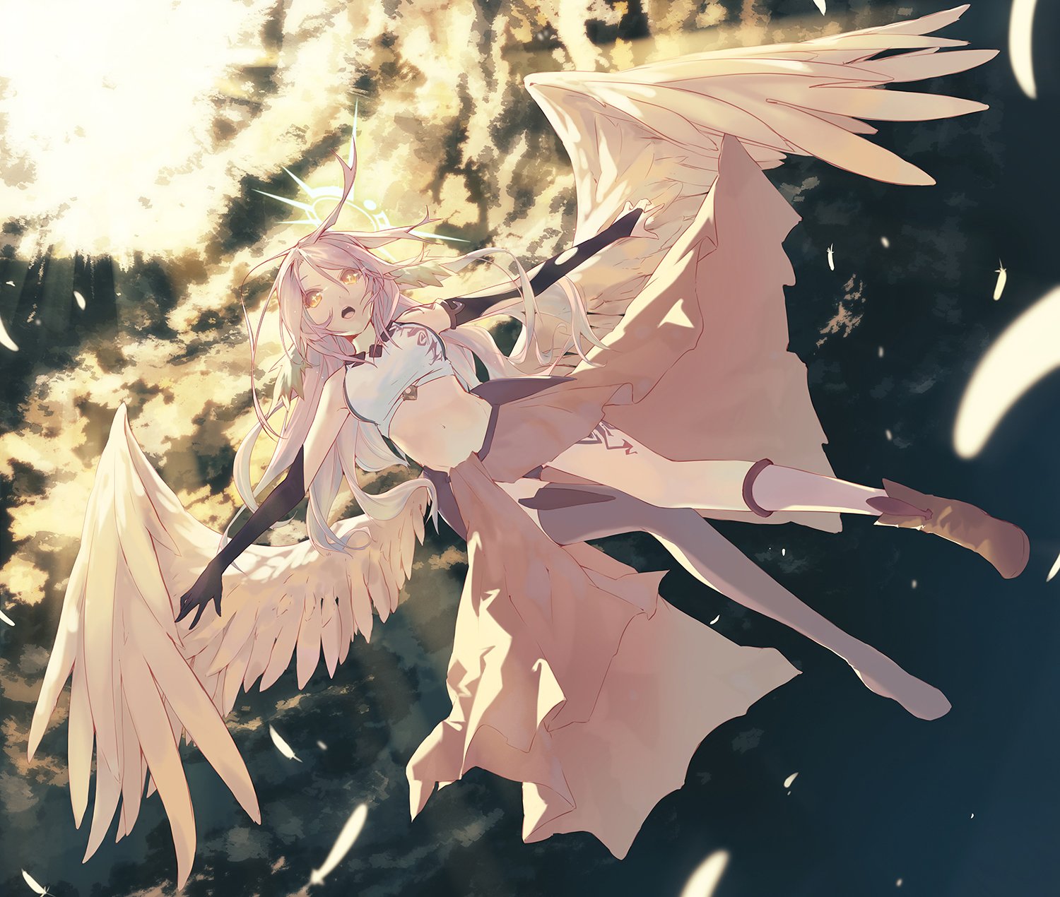 boots, Elbow, Gloves, Feathers, Halo, Jibril, Kneehighs, La na, Long, Hair, No, Game, No, Life, Orange, Hair, Pink, Hair, Thighhighs, Wings Wallpaper