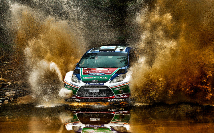 ford, Rally, Splash, Fiesta, Racing, Race, Track, Water, Rivers, Splash, Spray, Drops HD Wallpaper Desktop Background