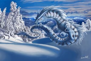 fantasy, Art, Dragon, Monster, Creature, Landscapes, Snow, Winter