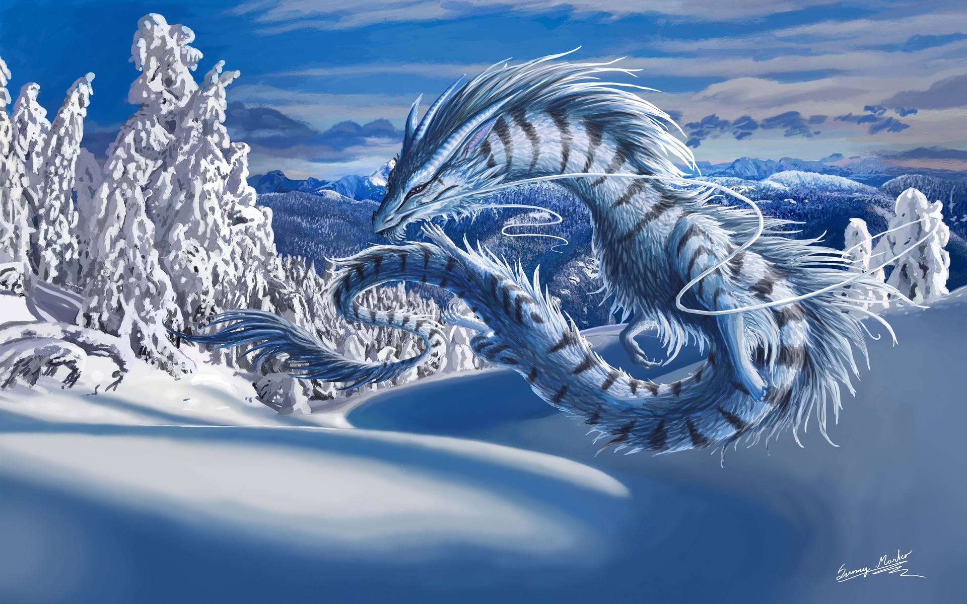 fantasy, Art, Dragon, Monster, Creature, Landscapes, Snow, Winter Wallpaper