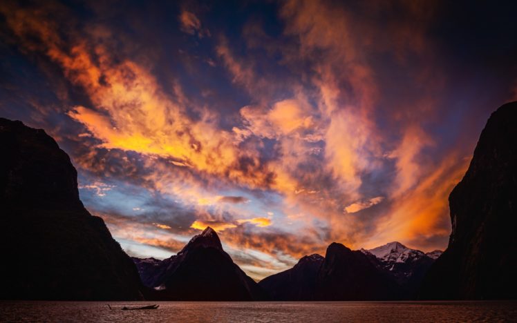 new, Zealand, Milford, Sound, New, Zealand, Sunset HD Wallpaper Desktop Background