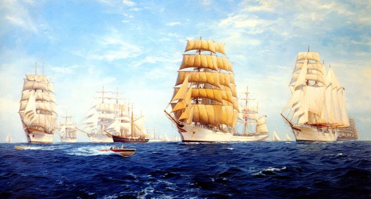 sailboat, Waves, J, , Steven, Dews, Sea HD Wallpaper Desktop Background