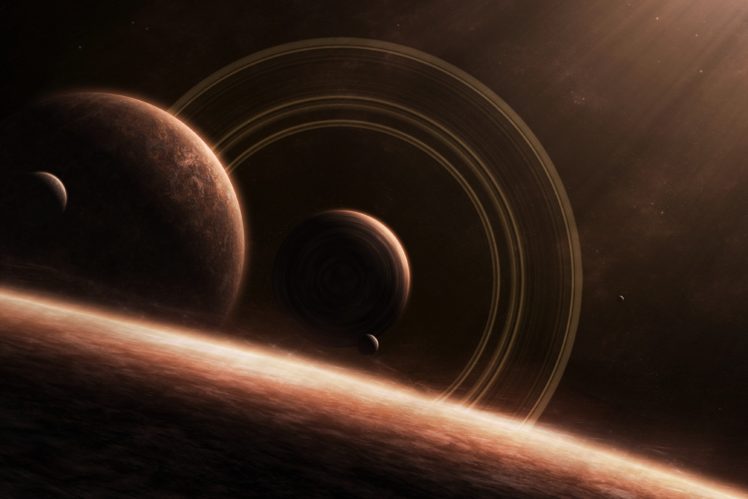 space, Planets, Moons, Rings, Stars HD Wallpaper Desktop Background