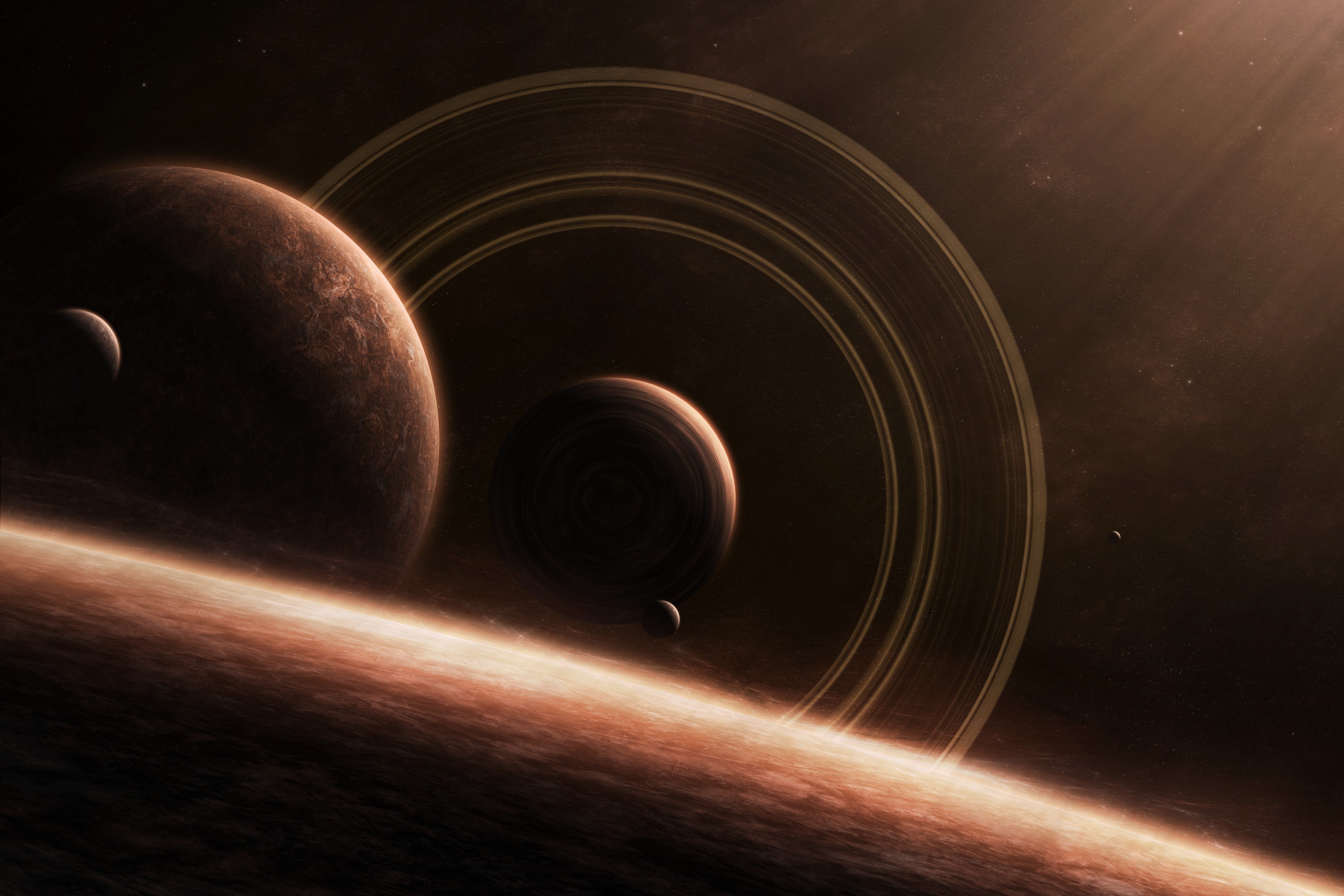 space, Planets, Moons, Rings, Stars Wallpaper