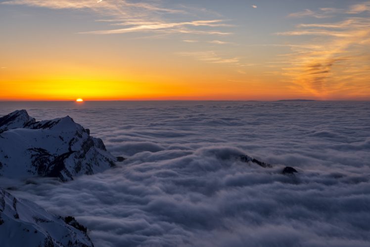 sun, Altitude, Sunset, Mountains, Clouds HD Wallpaper Desktop Background