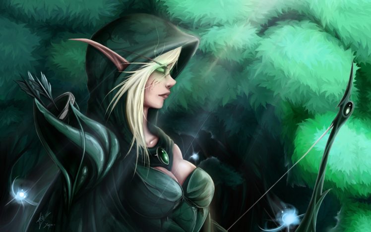 world, Of, Warcraft,  , Wow,  , Elves, Archer, Hood, Headgear, Games, Girls, Fantasy, Elf HD Wallpaper Desktop Background