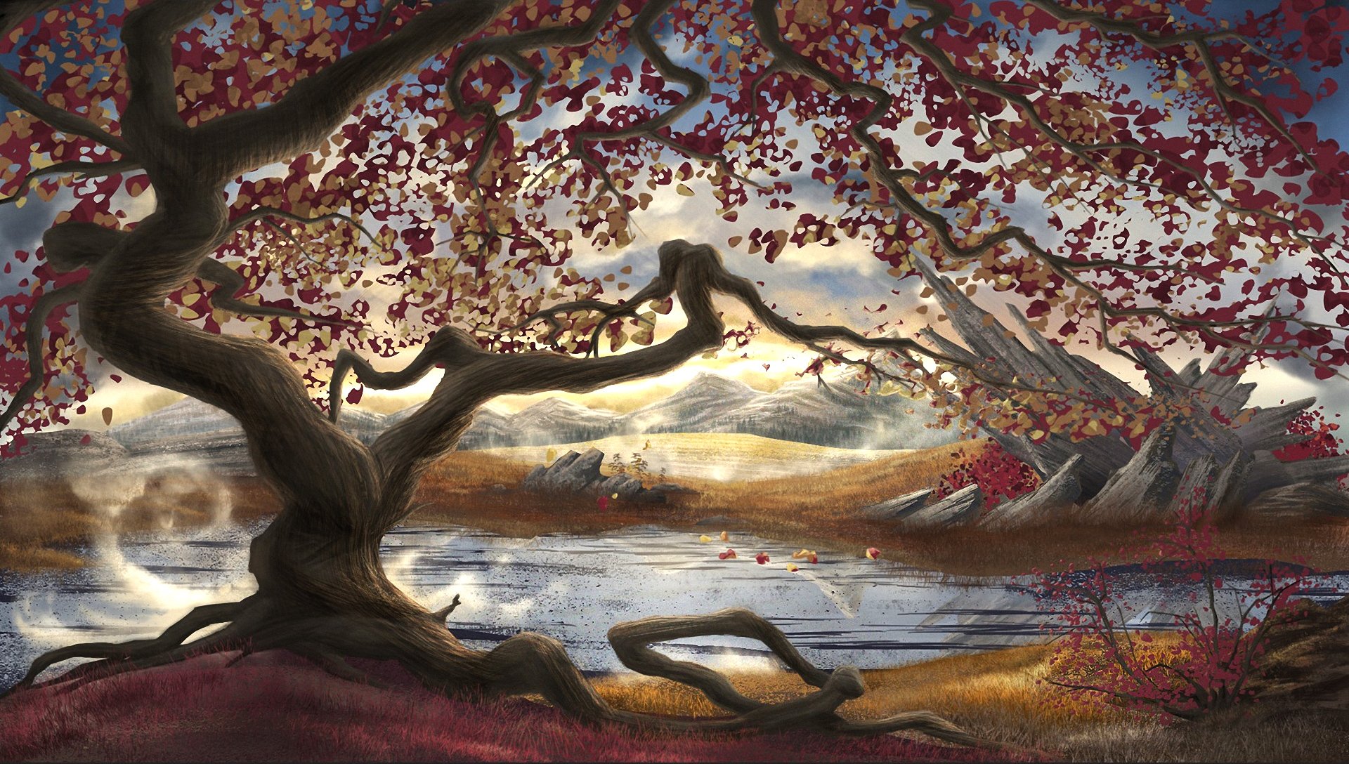 painting, Art, Scenery, Trees, Nature, Autumn Wallpaper