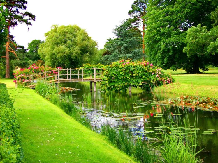 parks, Pond, Bridges, Hever, Castle, Grass, Nature HD Wallpaper Desktop Background