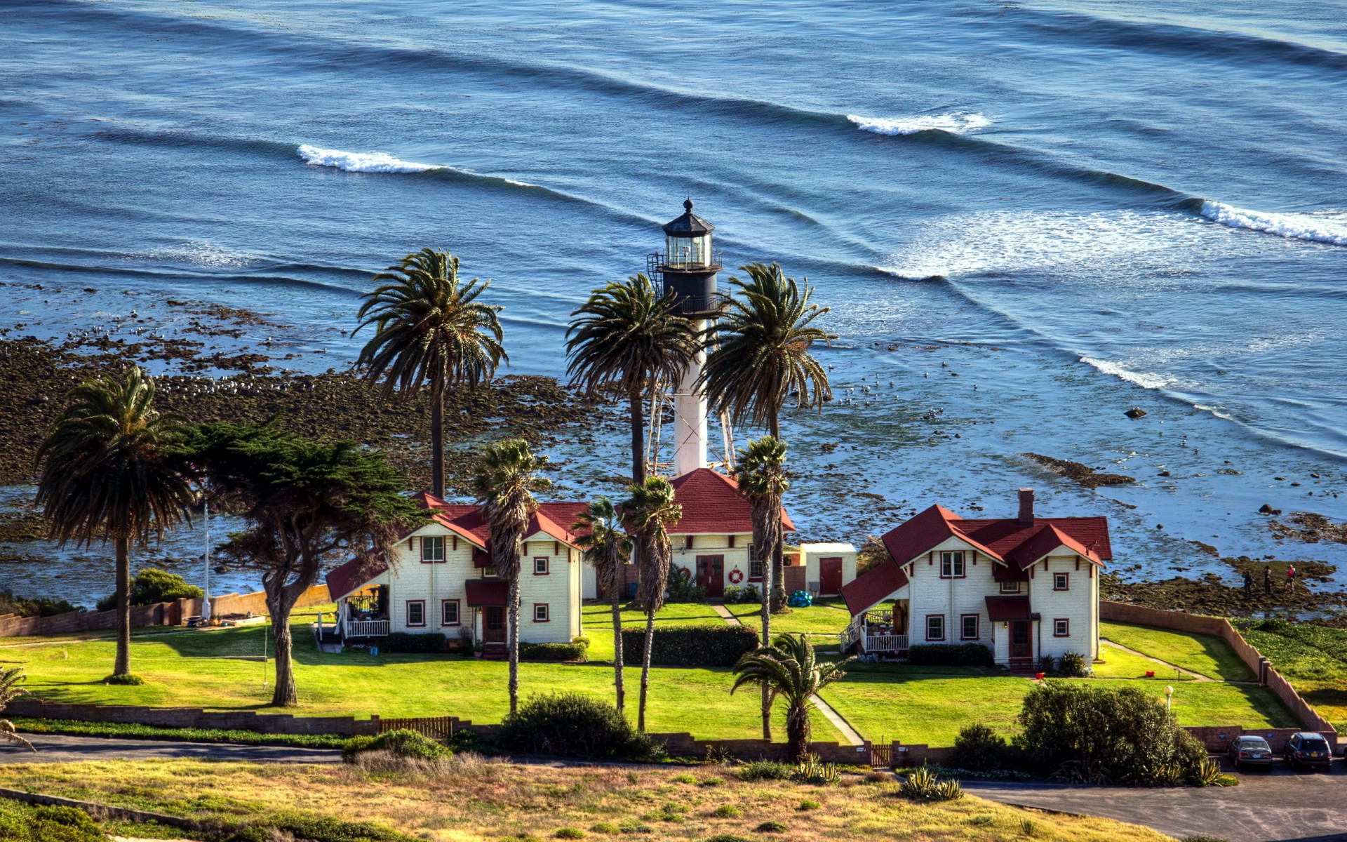 buildings, Lighthouse, Light, Lamp, Landscapes, Ocean, Sea, Waves Wallpaper