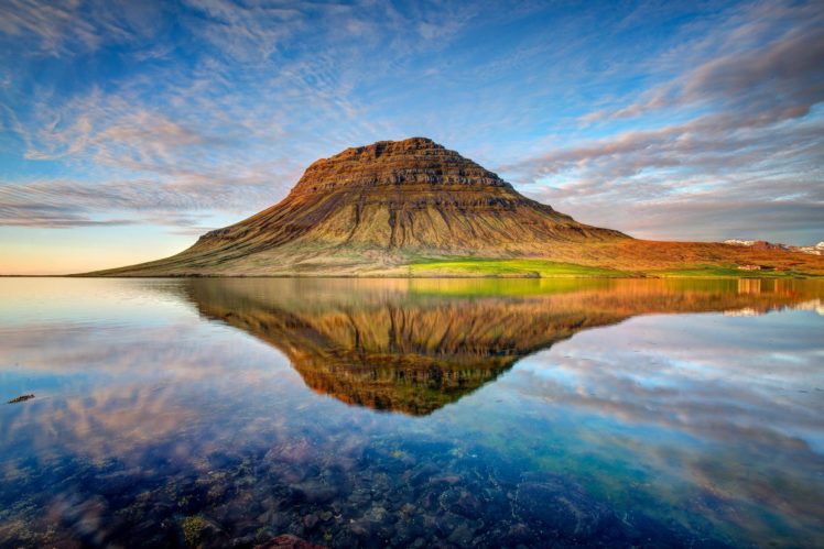 landscape, Nature, Water, Mountain, Sky, Clouds, Reflection, Mountain, Kirkjufell, Iceland HD Wallpaper Desktop Background