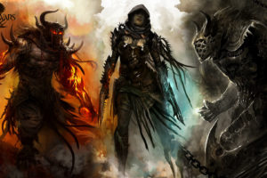 guild, Wars, 2, Fantasy, Art, Warriors, Weapons, Demon, Dark, Monster, Creature