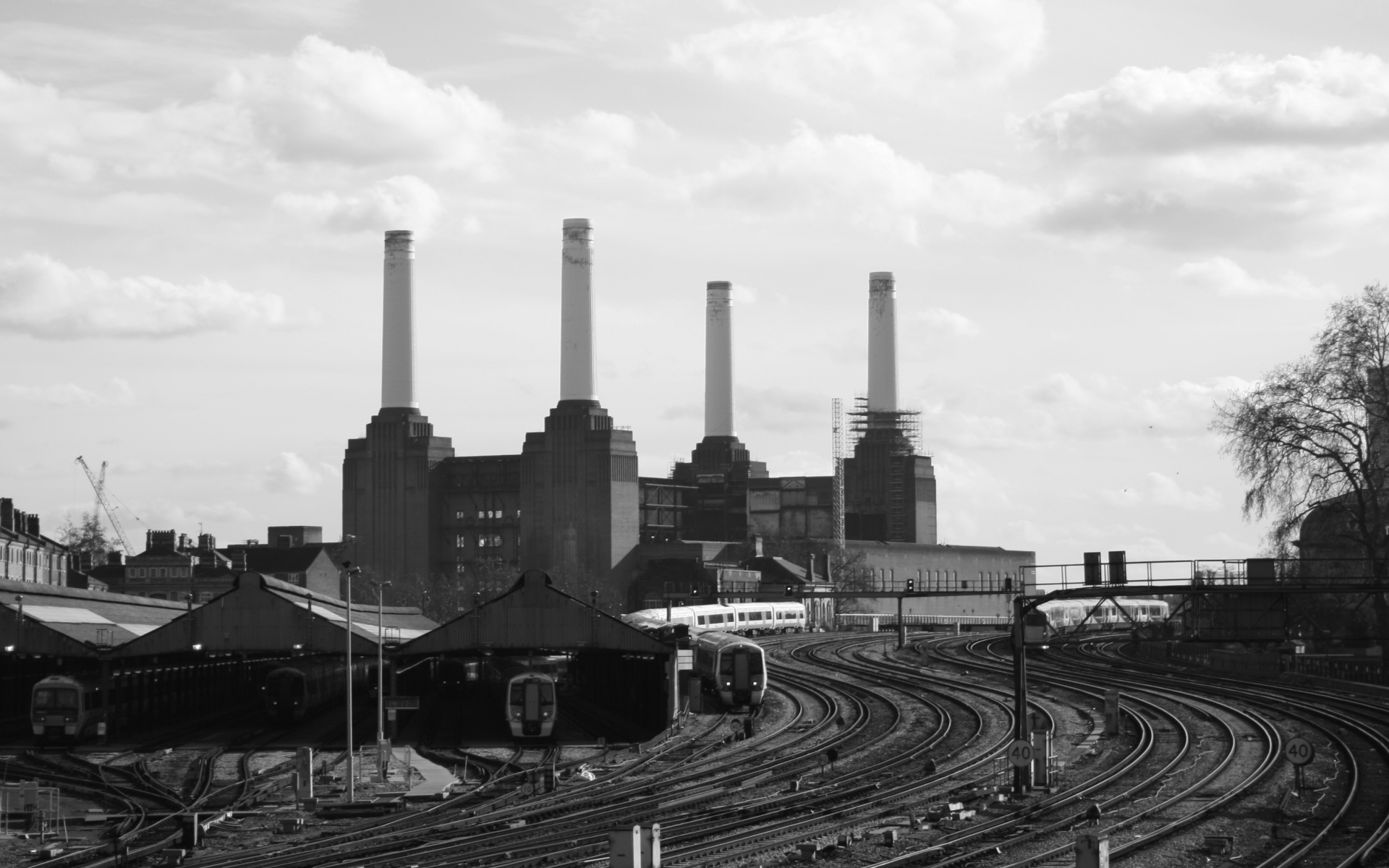 railroad, Tracks, Power, Plants, Industrial, Plants, Battersea, Black Wallpaper
