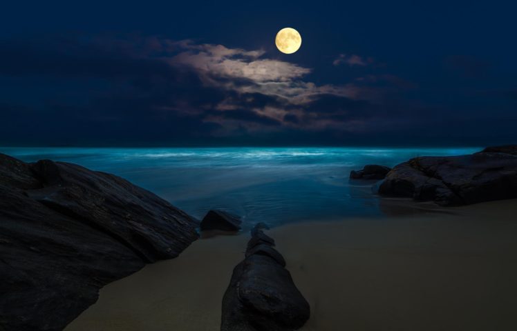 moon, Night, Beach, Full, Moon, The, Sea, Ocean Wallpapers HD / Desktop and  Mobile Backgrounds