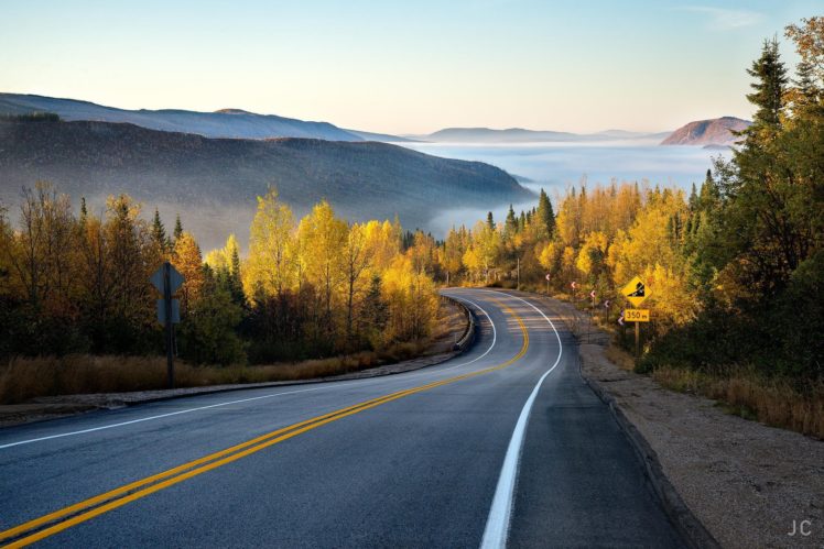 nature, Forest, Road, Mountain, Mist, Autumn HD Wallpaper Desktop Background