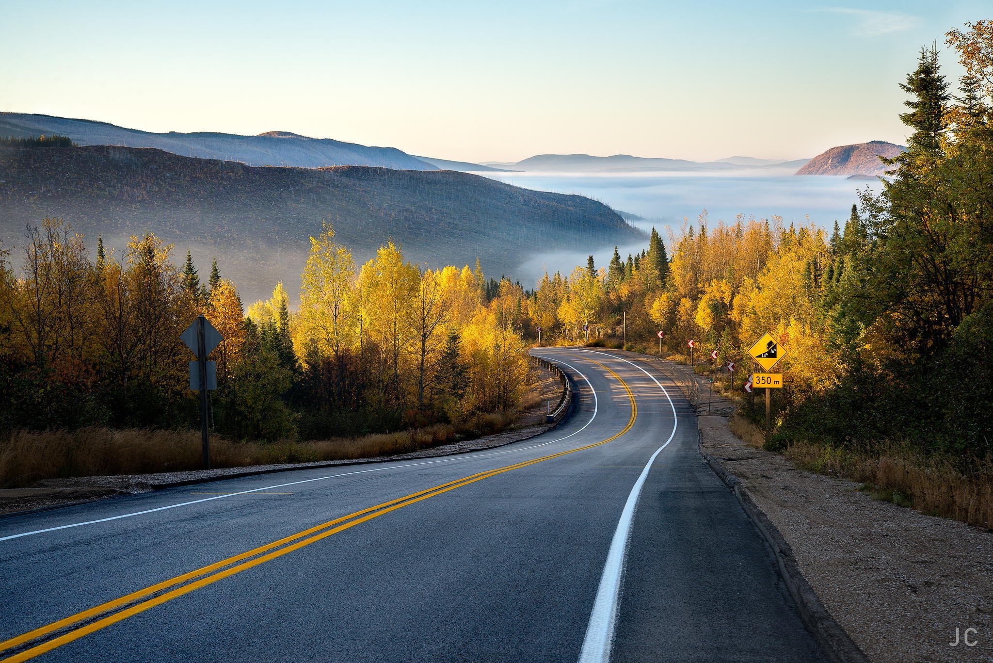 nature, Forest, Road, Mountain, Mist, Autumn Wallpaper