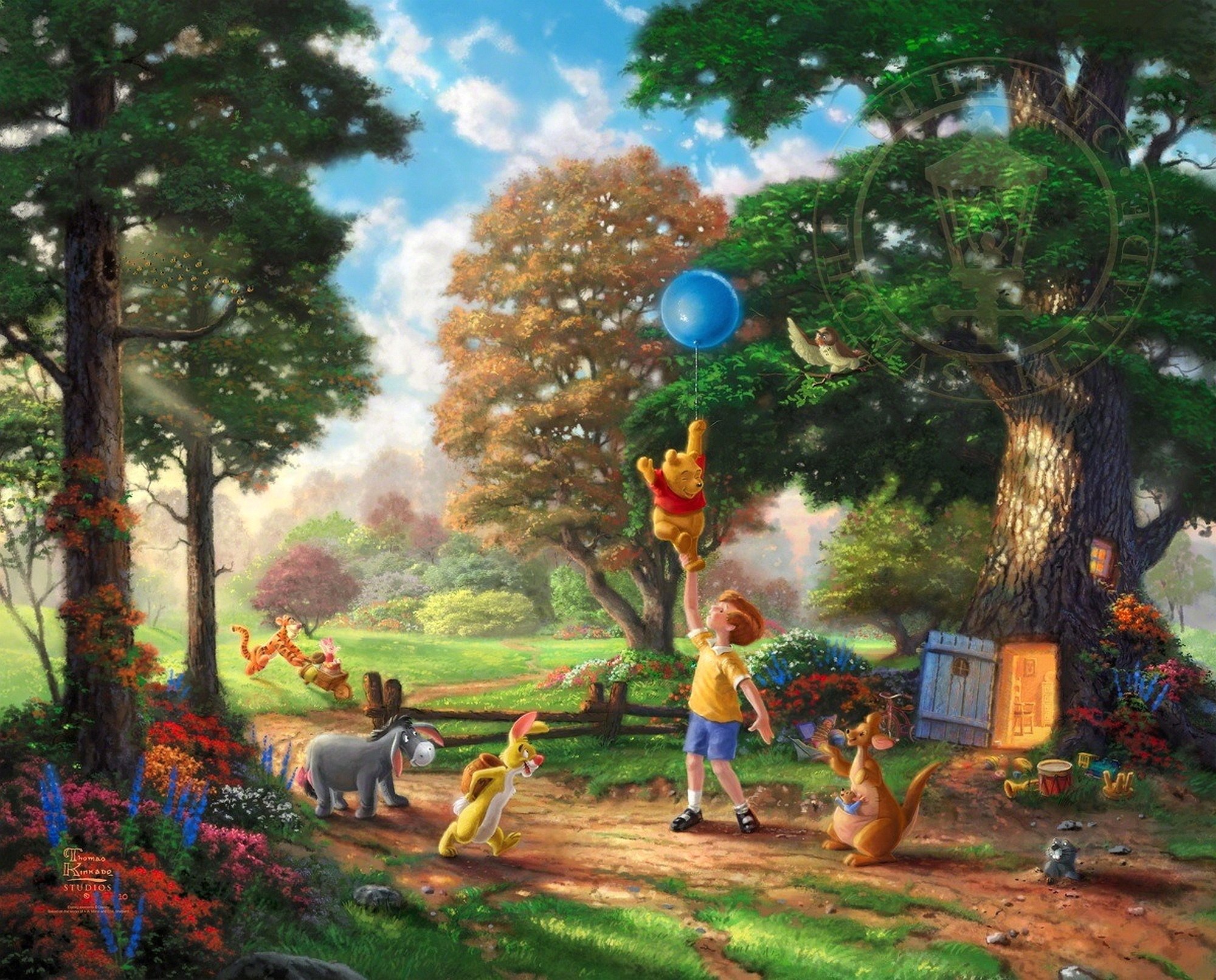 winnie, Pooh, Thomas, Kinkade, Family, Disney, Fantasy Wallpaper