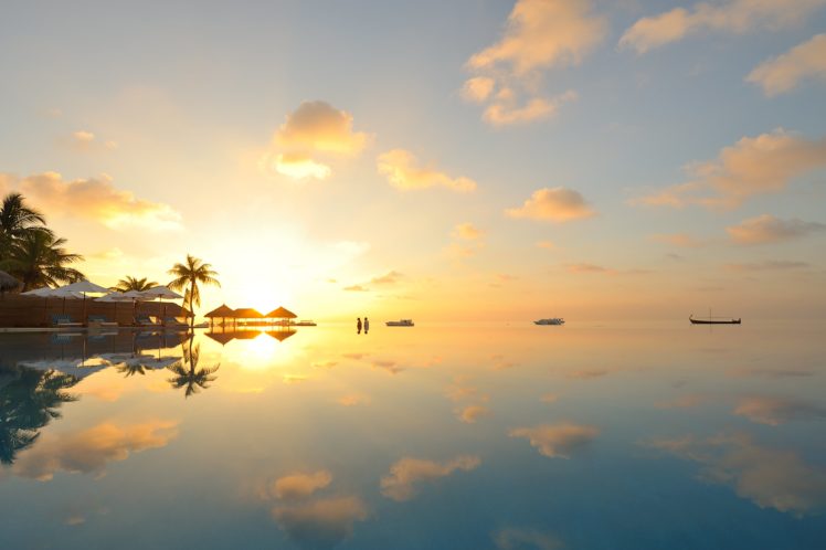 clouds, Maldives, Sunset, Boat HD Wallpaper Desktop Background